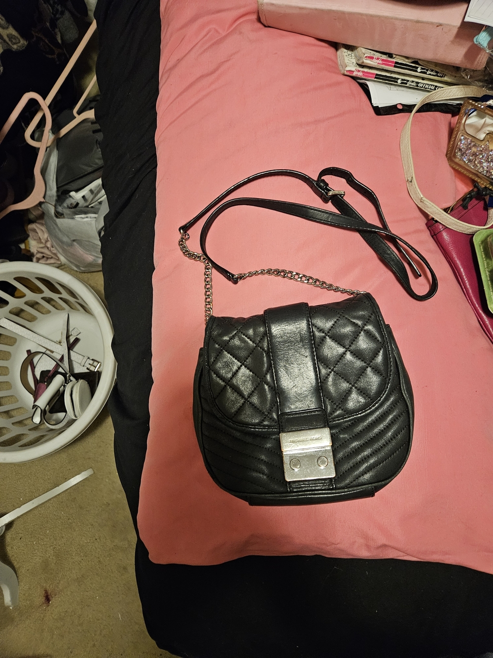 Black Quilted Michael Kors Crossbody Shoulder Bag - Classic Chain Strap